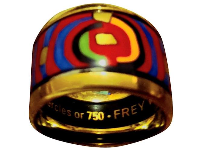 Frey Wille Ring im Stil von Hèrmes Mehrfarben Metall Gelbes Gold Keramisch  ref.634473