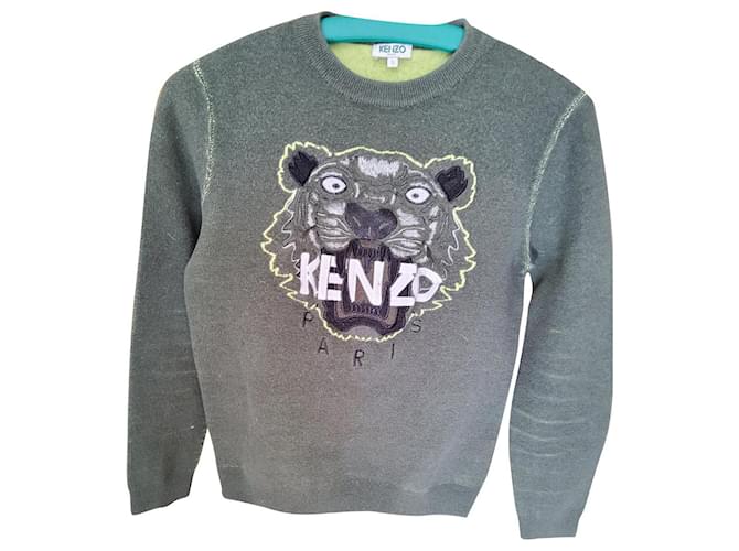 Kenzo Pullover nie getragen stylisch trendy Olivgrün Baumwolle Wolle  ref.634476