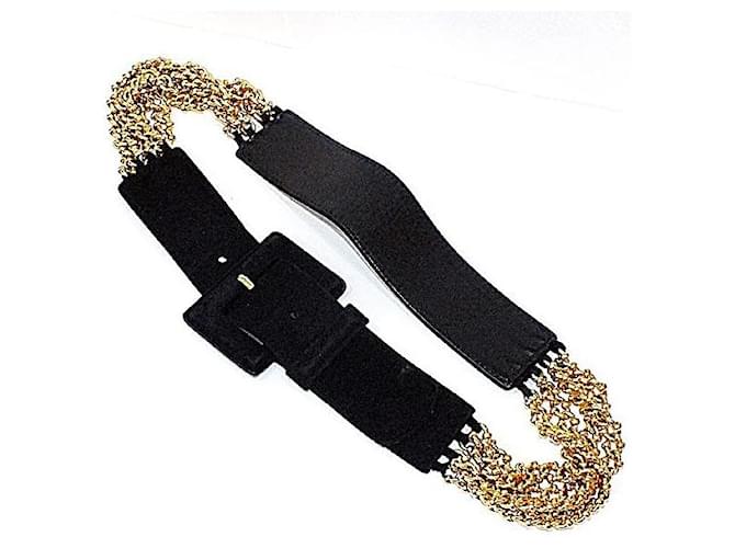 Gucci Belts Black Golden Leather Chain  ref.634581