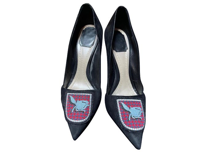 Escarpins Dior à bout pointu noir et rouge nubuck