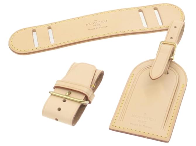 LOUIS VUITTON Épaulière Name Tag Powanie Leather set Beige LV Auth am859g Cuir  ref.635085