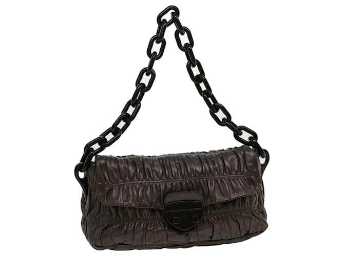 PRADA Chain Shoulder Bag Leather Brown Auth am2634g  ref.635278