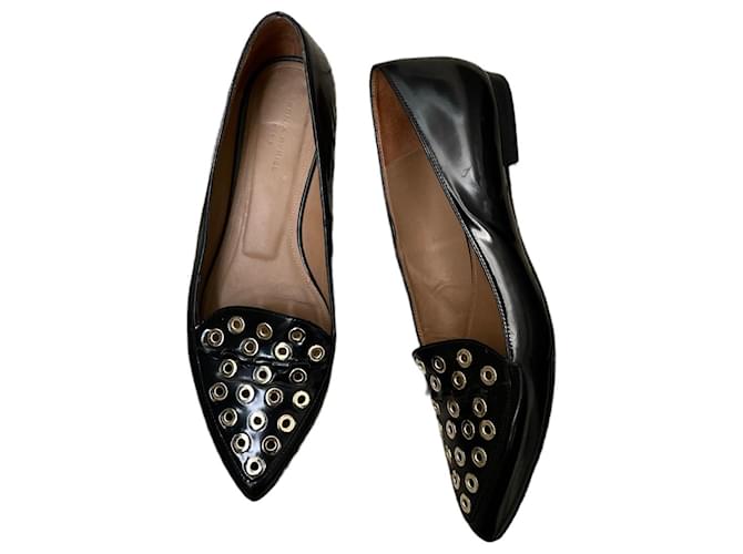 Sonia Rykiel ballerinas in patent leather and gold eyelets Black Golden  ref.635500