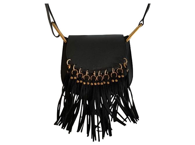 Hudson Chloé Handtasche aus schwarzem Leder mit Goldrand