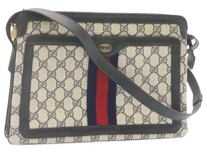 GUCCI Sherry Line GG Canvas Shoulder Bag PVC Leather Red Navy Auth ar4424 Navy blue  ref.635732