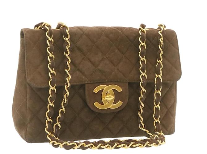 Chanel Matelassé 30 doublé chaîne rabat sac à bandoulière daim marron CC auth ar4582 Suede  ref.635736