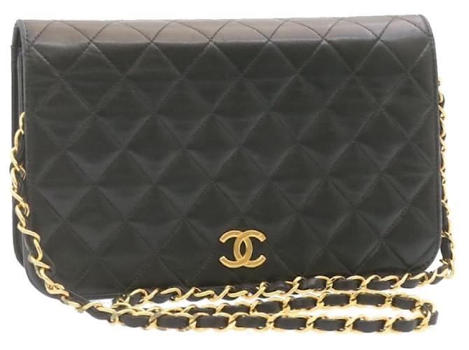 CHANEL Sac à bandoulière chaîne Matelasse en peau d'agneau Noir CC Auth ar4584A Cuir  ref.635737