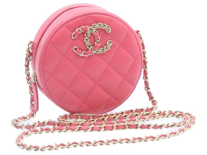 Bolsa de ombro CHANEL Matelasse Caviar Skin Chain Pink CC Auth 23651NO Rosa Couro  ref.635920