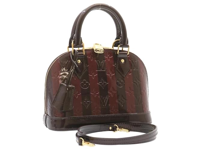 LOUIS VUITTON Monogram Vernis Rayure Alma BB HandBag Amarante M91700 auth 23844a Patent leather  ref.635924