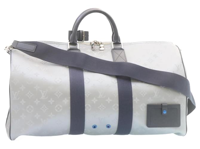 LOUIS VUITTON Monogram Satellite Keepall Bandouliere 50 M44170 LV Auth 28677a Silvery Cloth  ref.635927