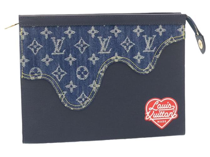 LOUIS VUITTON Monograma Jeans Gotejamento Pochette Voyage MM NIGO M45961 Autenticação de LV 28776NO Couro  ref.635931