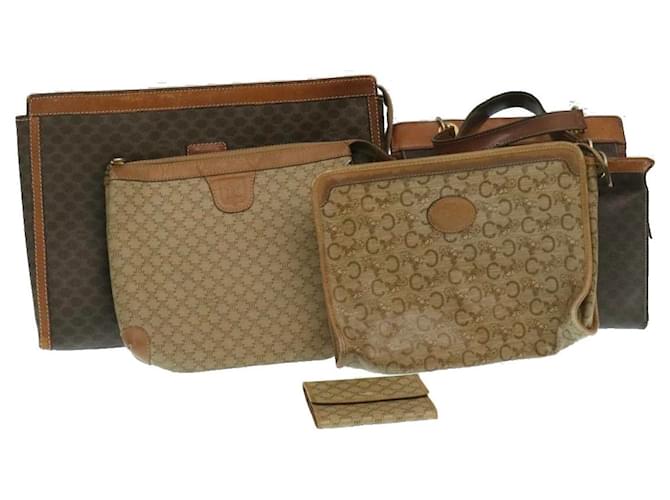 Céline CELINE Macadam Canvas Hand Bag Clutch Bag PVC Leather 6Set Brown Auth ki1770  ref.636024
