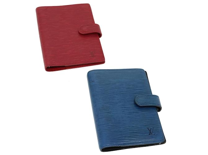 LOUIS VUITTON Epi Agenda PM Day Planner Cover 2Set Blue Red LV Auth bs2002 Leather  ref.636218