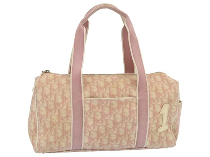 Bolsa de mão de lona Christian Dior Trotter branco rosa autêntico 29360  ref.636296