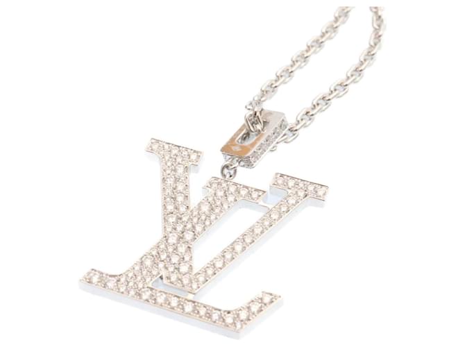 LOUIS VUITTON Collar Pandantif LV XL Oro Blanco Diamante Q93821 autenticación 27695EN Plata  ref.636331