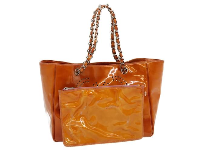 CHANEL Triple Coco Punching Tote Bag Enamel Orange CC Auth jk1218alla Arancione  ref.636358