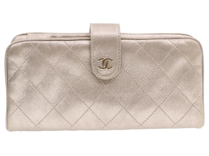 Chanel Gold Lambskin Leather Matelasse Zip Around Long Wallet