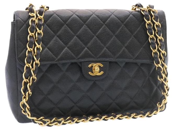 CHANEL Big Matelasse Flap Chain Shoulder Bag Caviar Skin Black Gold Auth  25984a Golden Leather ref.636408 - Joli Closet