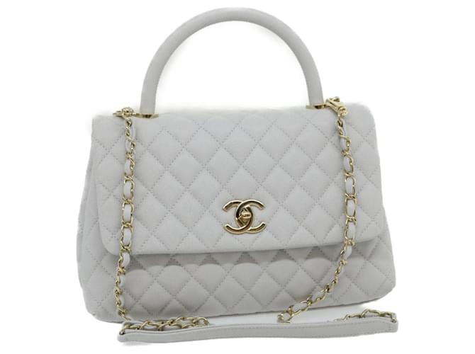 CHANEL Matelasse Chain Shoulder Hand Bag Caviar Skin 2way White CC Auth bs910A Leather  ref.636434