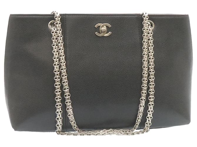 CHANEL Caviar Skin Chain Shoulder Bag Leather Black CC Auth 28395a  ref.636487