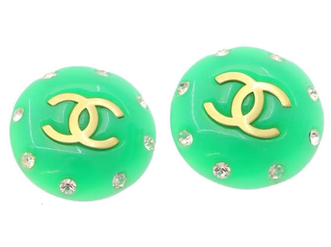 CHANEL Clip-on Earring Gold Tone Green CC Auth ar4783a Metal  ref.636508