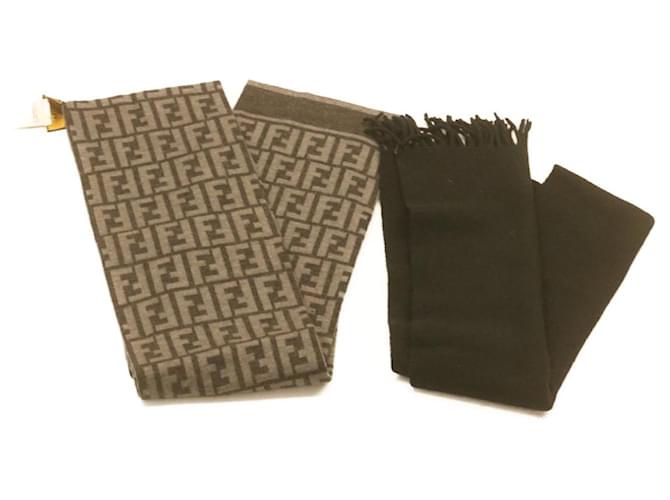 FENDI Zucca Scarf Wool 2Set Black Gray Auth ar5689 Grey  ref.636520