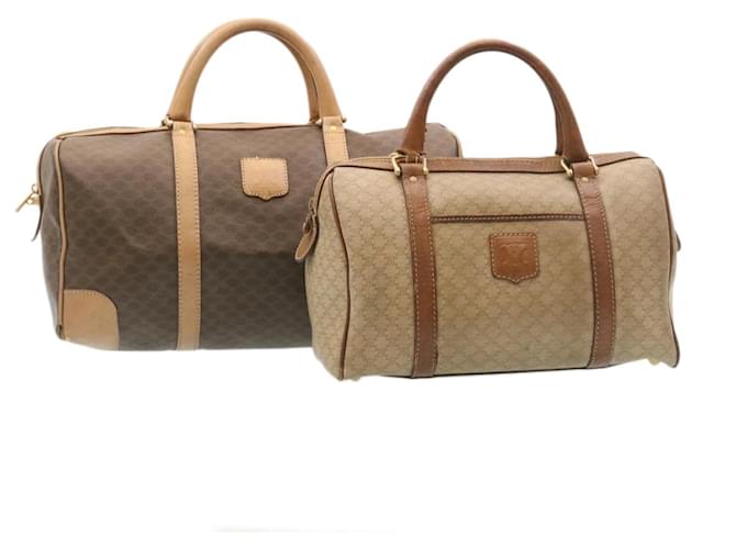 Céline CELINE Macadam Canvas Hand Bag Boston Bag 2Set Brown Beige Auth ar6340  ref.636534