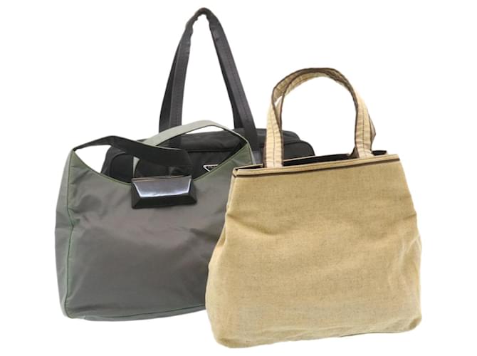 PRADA Hand Bag Shoulder Bag Nylon Canvas 3Set Beige Black Auth ar6506  ref.636544