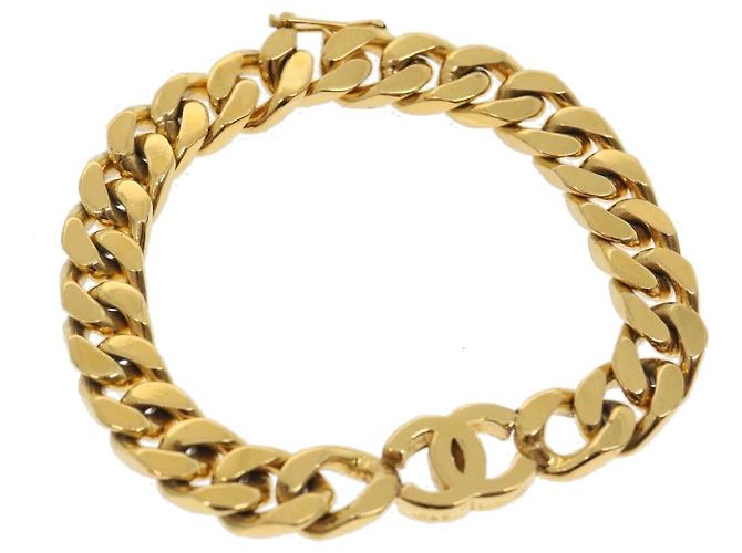 CHANEL COCO Marca Pulsera Oro CC Auth hk403 Dorado