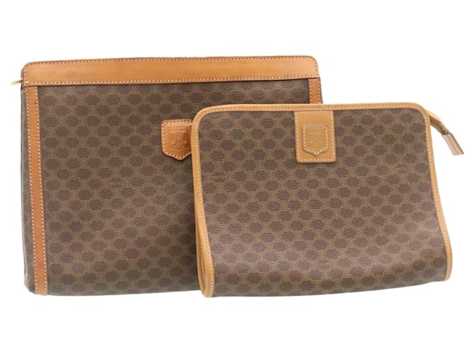 Céline CELINE Macadam Canvas Clutch Bag PVC Leather 2Set Brown Auth fm1250  ref.636697