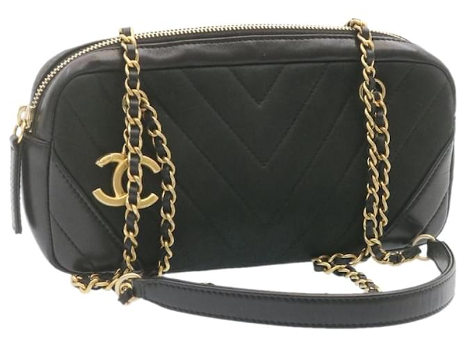 Vintage Chanel Black V Stitch Caviar Leather Shoulder Bag (Full