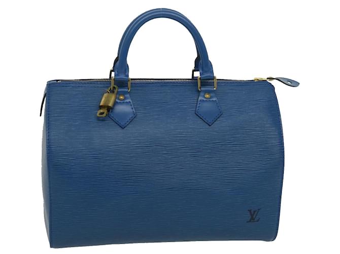 Louis Vuitton Epi Speedy 30 Bolsa de mão azul M43005 LV Auth pt1488 Couro  ref.636760