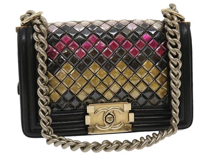 CHANEL Chain Boy Chanel Shoulder Bag Tile Black Multicolor CC Auth 29551A Multiple colors