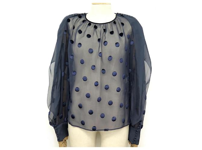 NEUF TOP LOUIS VUITTON TUNIC WITH POLKA DOT L 42 IN VISCOSE AND SILK BLUE TOP  ref.636858