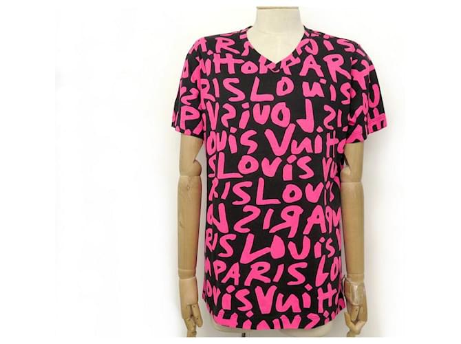 NUOVO TOP LOUIS VUITTON TSHIRT LEOPARD STEPHEN SPROUSE COTONE ROSA NERO TOP  ref.636860