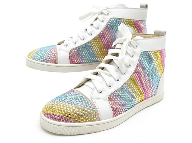 Christian Louboutin NEUF CHAUSSURES LOUBOUTIN BASKETS RAINBOW DIP CRISTAUX MULTICOLORES 39.5 40 Cuir  ref.636863