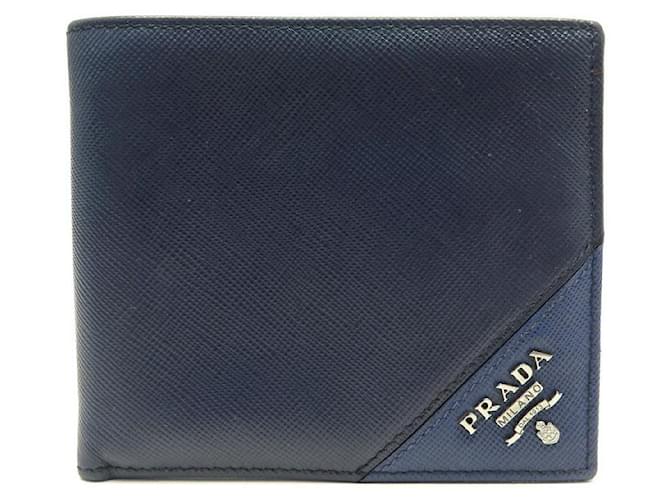 PRADA WALLET IN NAVY BLUE SAFFIANO LEATHER CARD HOLDER LEATHER WALLET460  ref.636869