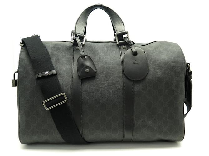 NEUF SAC VOYAGE GUCCI DUFFLE BAG SIGNATURE GG SUPREME 368554 BANDOULIERE Cuir Gris anthracite  ref.636875