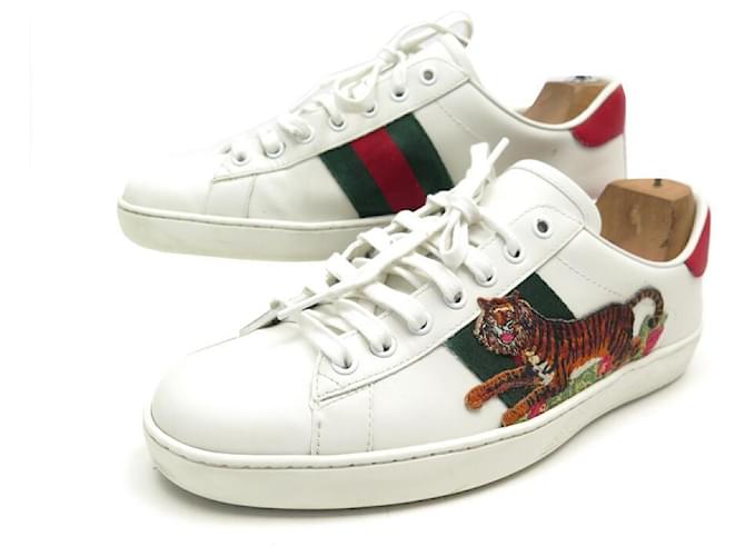 GUCCI ACE SHOES 687608 WHITE LEATHER SNEAKERS 7 IT 42 FR SNEAKERS SHOES  ref.636886
