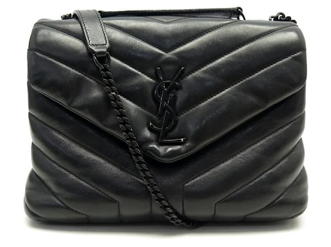 SAC A MAIN YVES SAINT LAURENT LOULOU SMALL EN CUIR MATELASSE NOIR HAND BAG  ref.636892