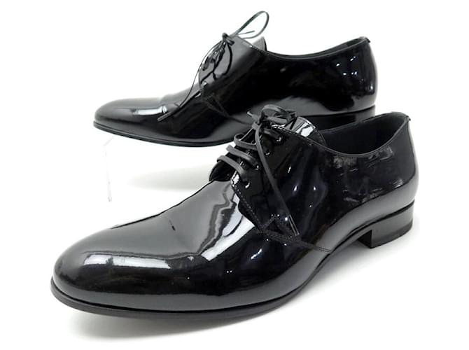 NEW CHRISTIAN DIOR GARCONNE DERBY SHOES 37 BLACK PATENT LEATHER SHOES  ref.636928