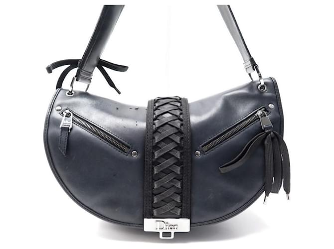 CHRISTIAN DIOR ADMIT IT LUNE CORSET LACE-UP BLACK LEATHER HAND BAG  ref.636936