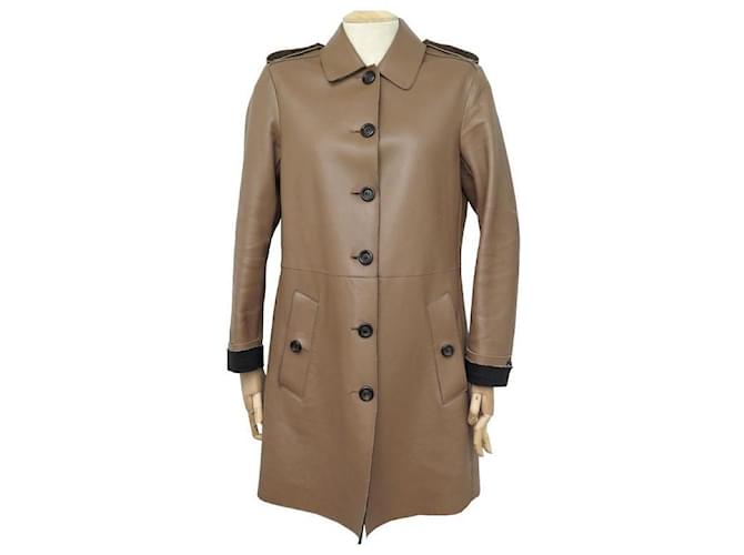 BURBERRY LONG COAT 379528 Trench 40 M IN CAMEL LEATHER COAT JACKET Caramel  ref.636970