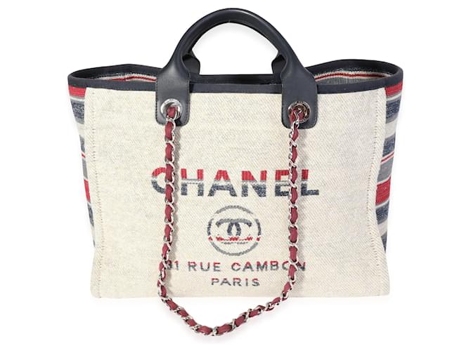 Chanel Paris-hamburg Mehrfarbig gestreifte große Deauville-Tasche aus Wolle Leder  ref.636977