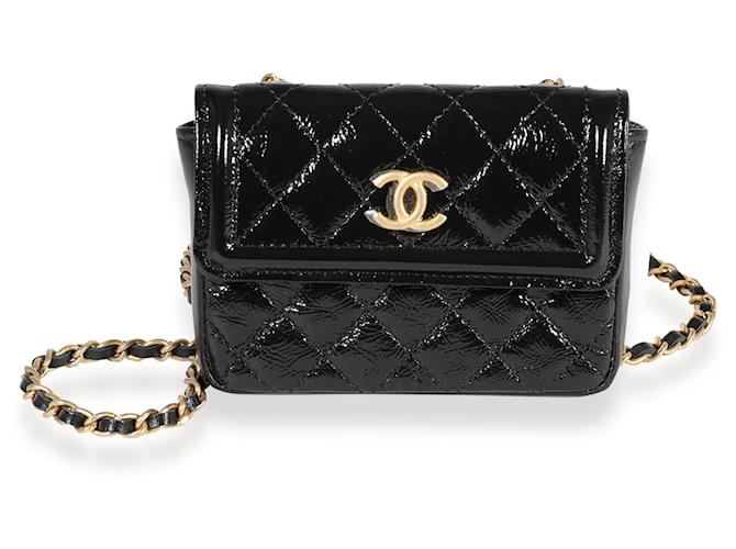 Chanel Black Quilted Patent Leather Mini Belt Bag  Pony-style calfskin  ref.636980