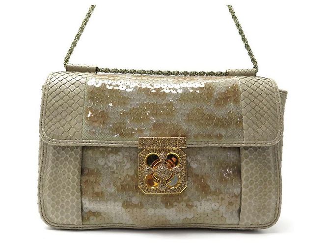 Chloé BOLSA CHLOE ELSIE PYTHON COURO E LATENTES TAUPE 26BOLSA DE MÃO CM