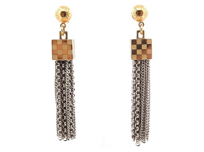 BOUCLES D'OREILLES LOUIS VUITTON DAMIER CHARLIE M75465 METAL DORE EARRINGS Métal Doré  ref.636995