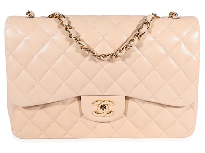 Chanel Beige Quilted Lambskin Jumbo Classic Single Flap Bag  Flesh Leather  ref.637001