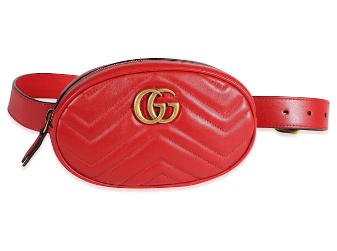 Gucci Red Matelasse Leather Marmont Belt Bag   ref.637005