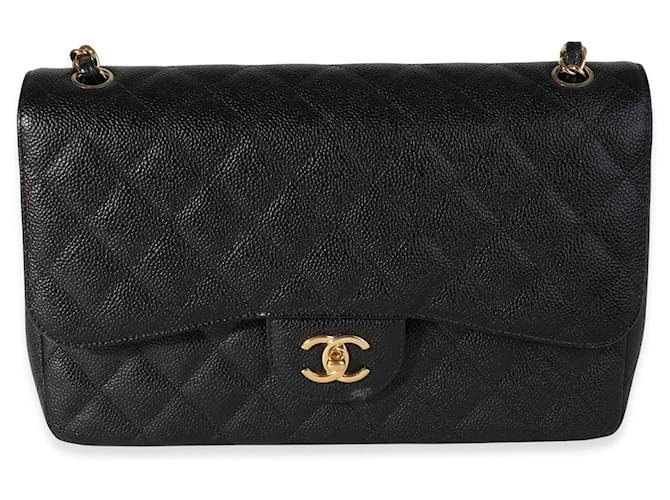Chanel Black Quilted Caviar Jumbo Classic Double Flap Bag  Leather  ref.637006